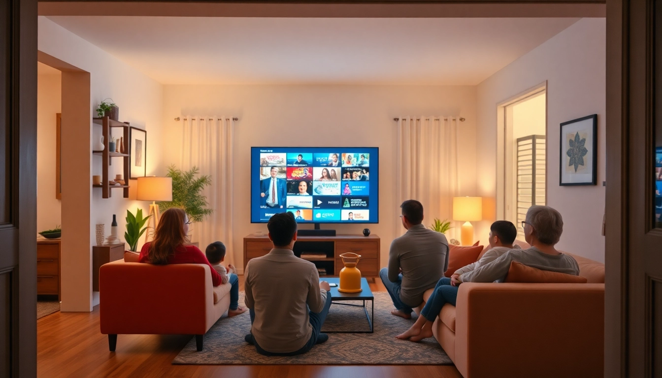 Watch IPTV abonnement plans being enjoyed by a family in a cozy living room setting.