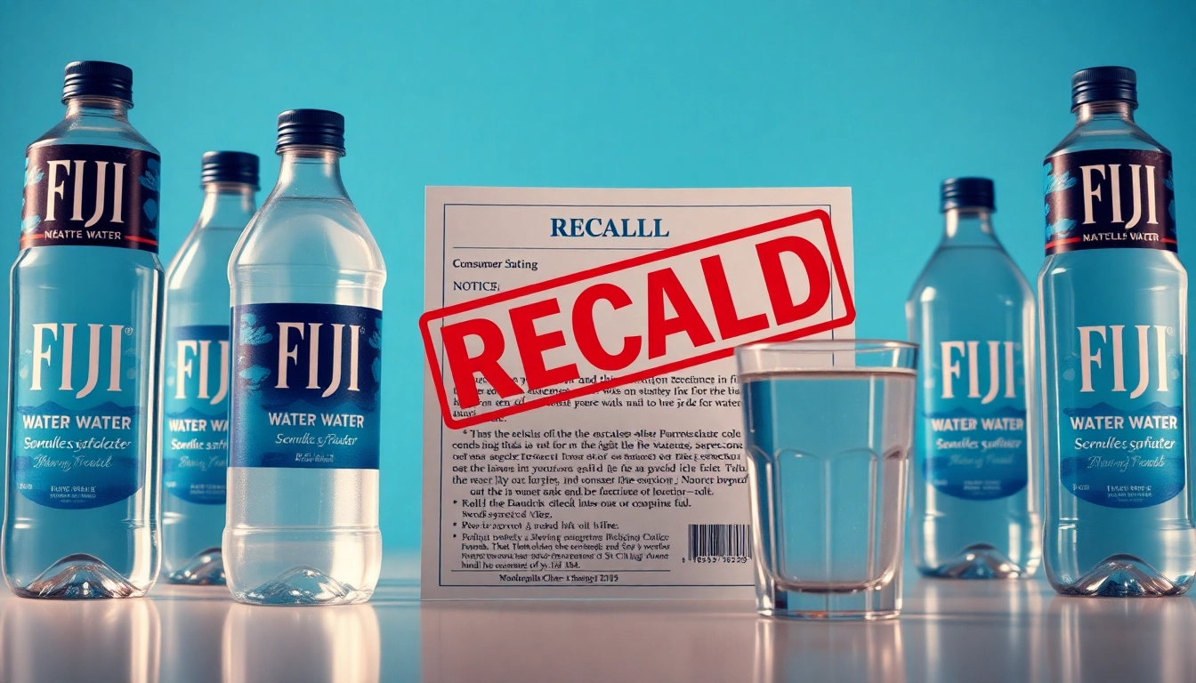 Highlight FDA recalls of Fiji Water by showcasing bottles alongside a recall notice for better consumer awareness.