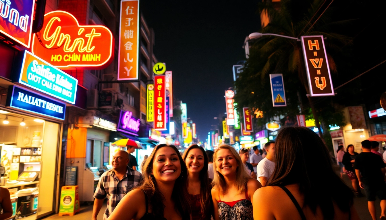 Experience the excitement of 호치민 에코걸 후기 through a lively night scene in Ho Chi Minh City.