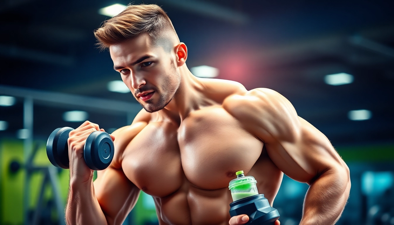 Transform your fitness journey with Testosteron-Booster supplements, featuring a strong athlete at the gym.