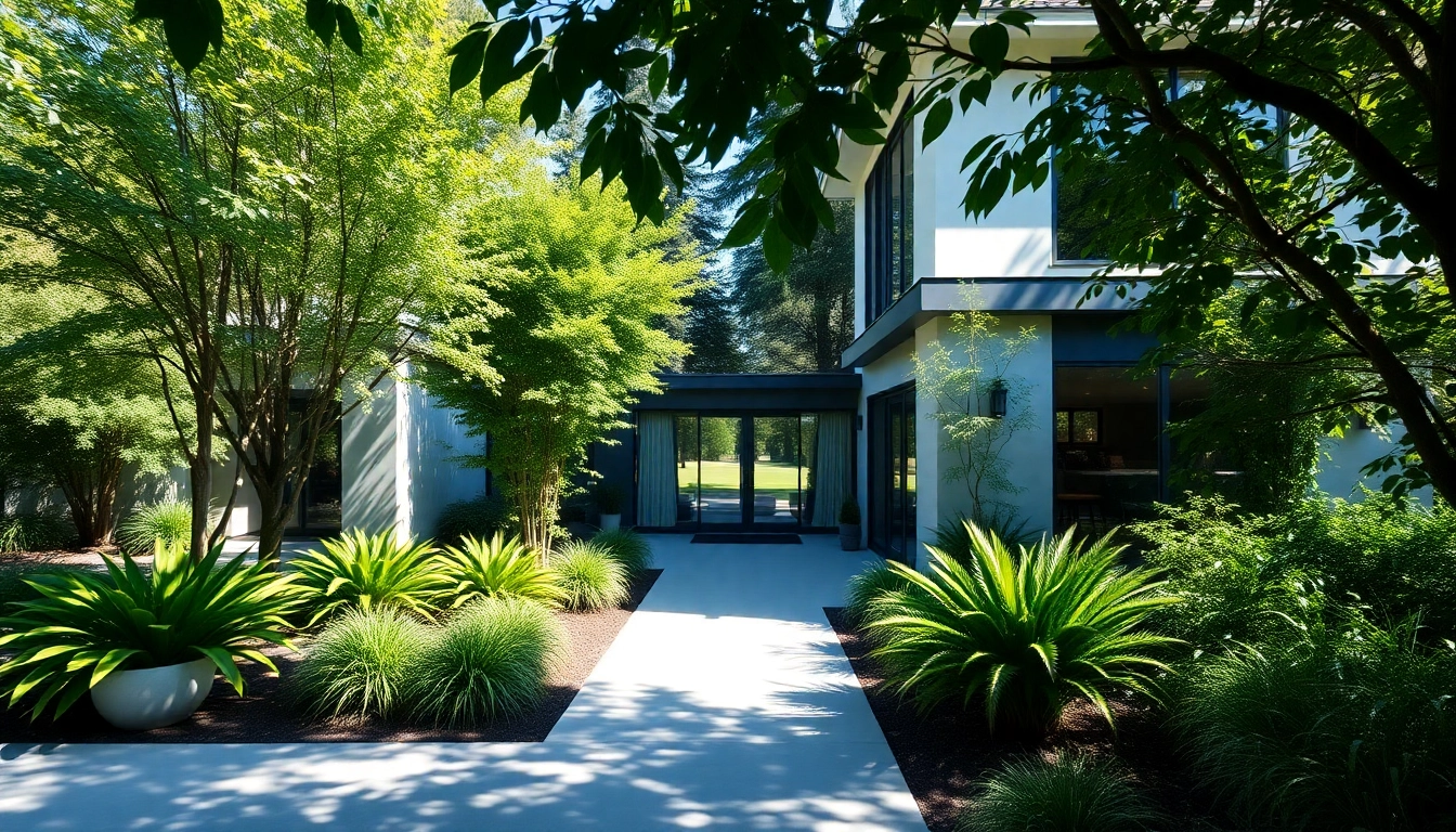 View of the Margaret Drive Residence showcasing modern design amidst beautiful greenery.