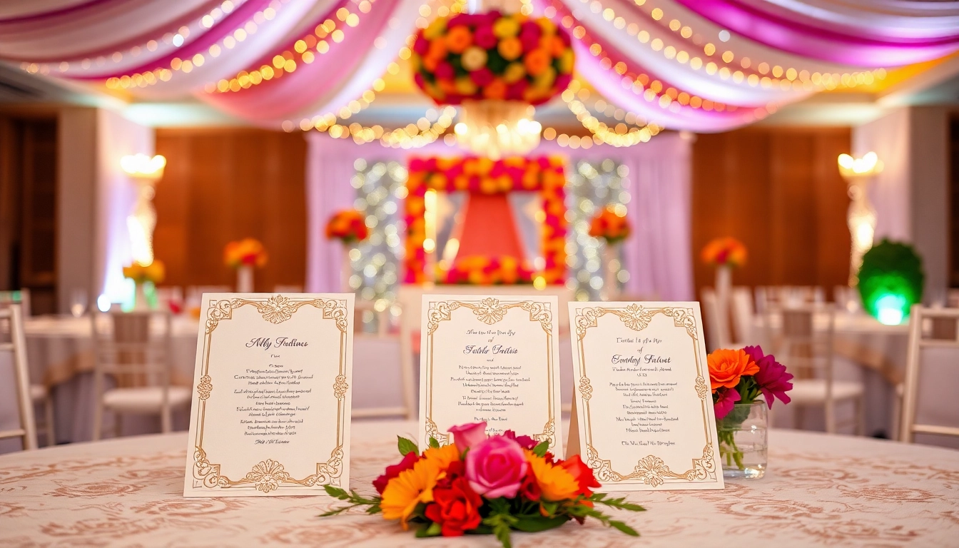 Elegant invitations showcased on a decorated table for a festive gathering.