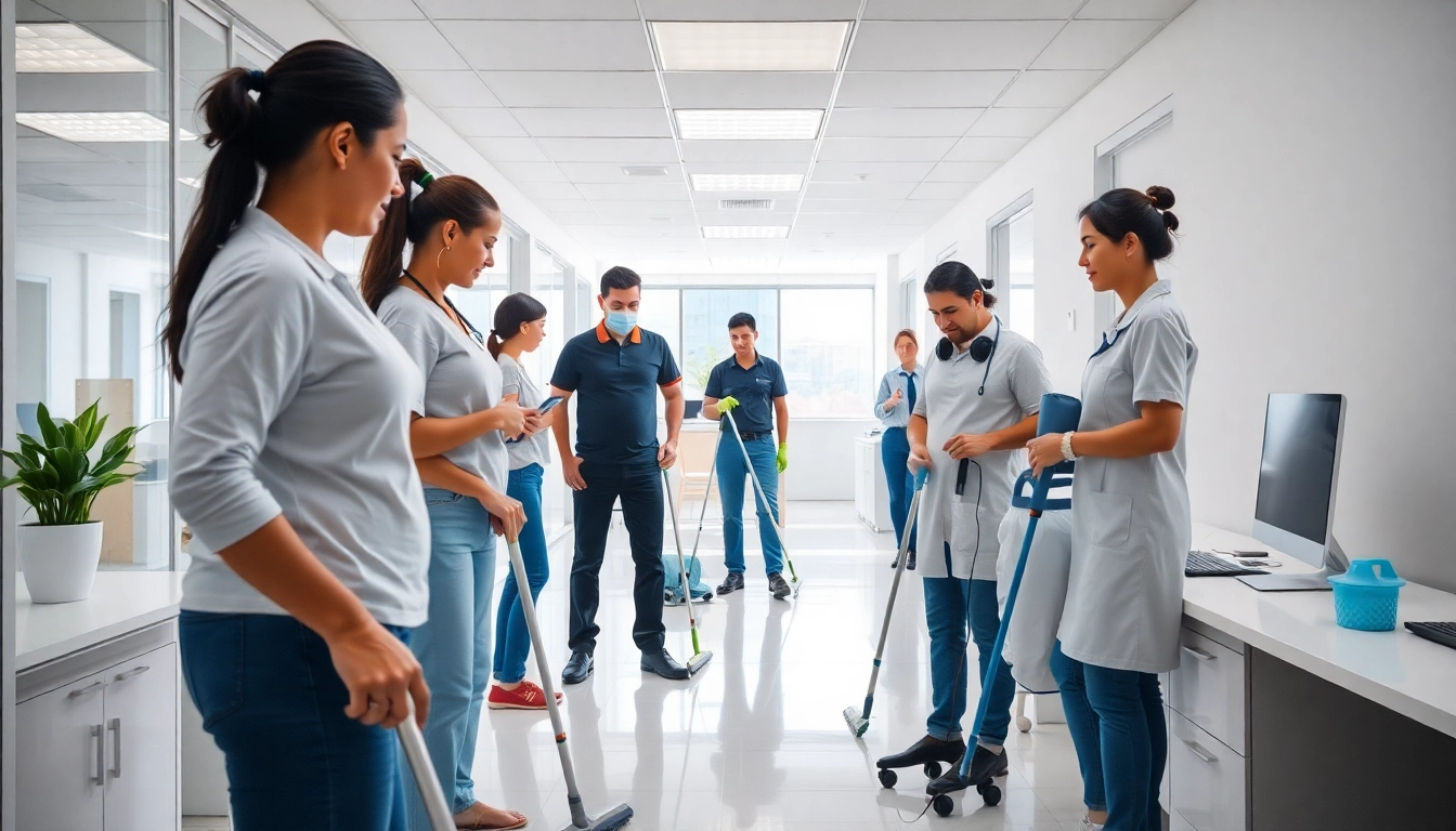 Jacksonville commercial cleaning team meticulously sanitizing an office space to ensure a spotless work environment.