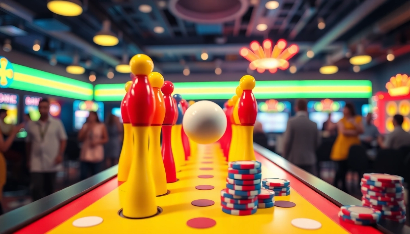 Permainan situs plinko yang seru dengan bola meluncur di antara pin warna-warni.