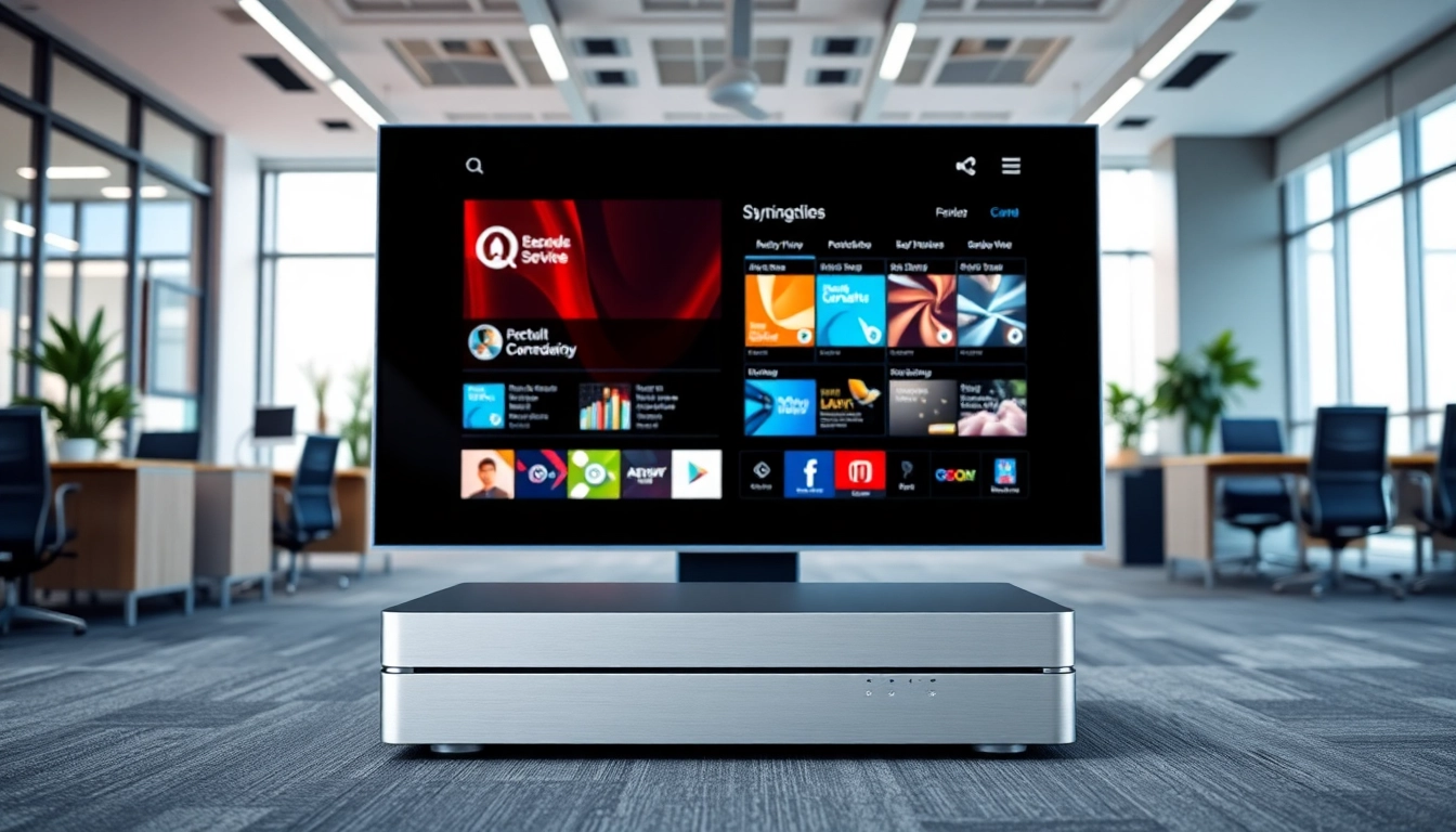 Showcasing Android digital signage player in a modern office with vibrant displays for engagement.